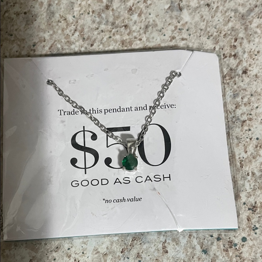 Silver Necklace with Green Gemstone
